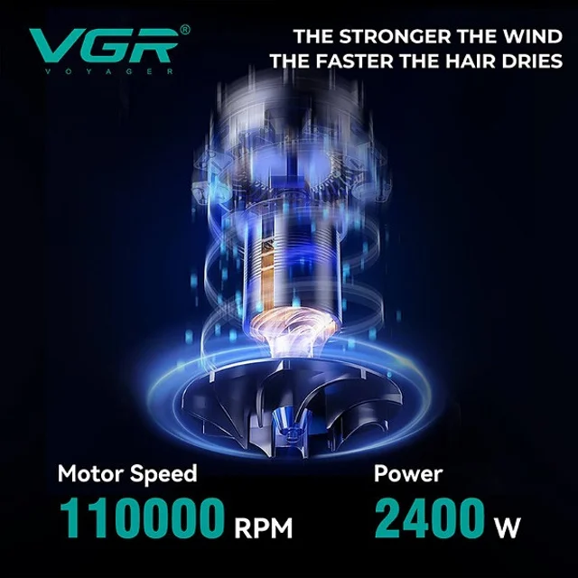 سشوار حرفه‌ای وی جی ار مدل VGR V-469 با توان 2400 وات، موتور BLDC، نمایشگر دیجیتال دما و س 101982890