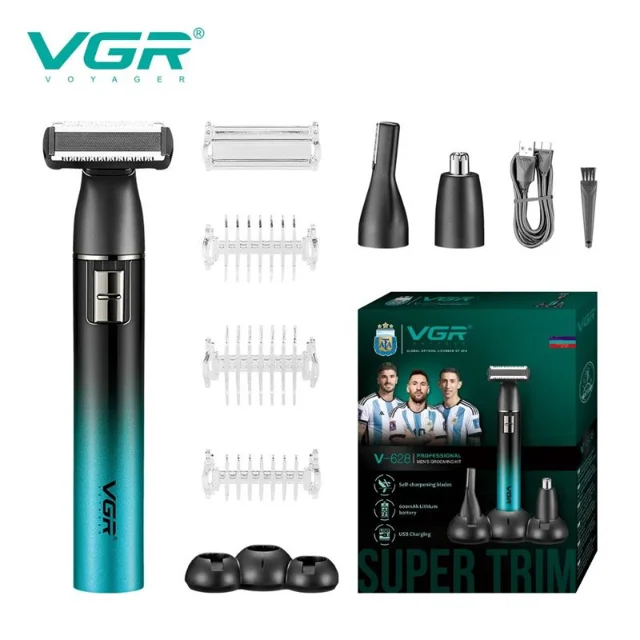 ست ماشین اصلاح موی صورت و بدن شارژی وی جی ار مدل V-628، صفر زن با تیغههای خودتیزشونده، دا 102059182