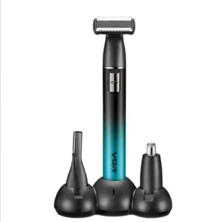 ست ماشین اصلاح موی صورت و بدن شارژی وی جی ار مدل V-628، صفر زن با تیغه‌های خودتیزشونده، دارای موزن گ